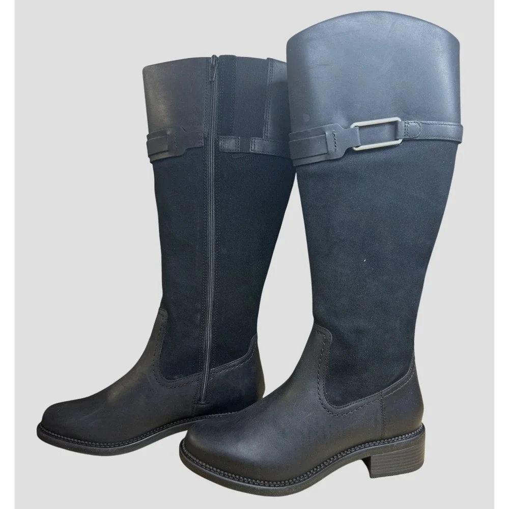 Clarks Womens Black Leather Suede Tall Knee‎ High Riding Boots Size 7.5 NEW